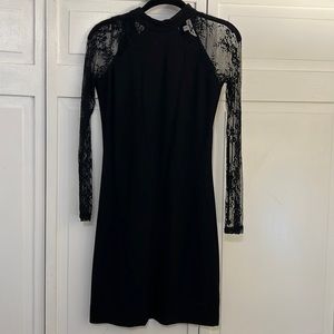 Black mini dress with lace sleeves